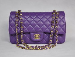 AAA Chanel Classic Flap Bag 1112 Purple Leather Golden Hardware Knockoff
